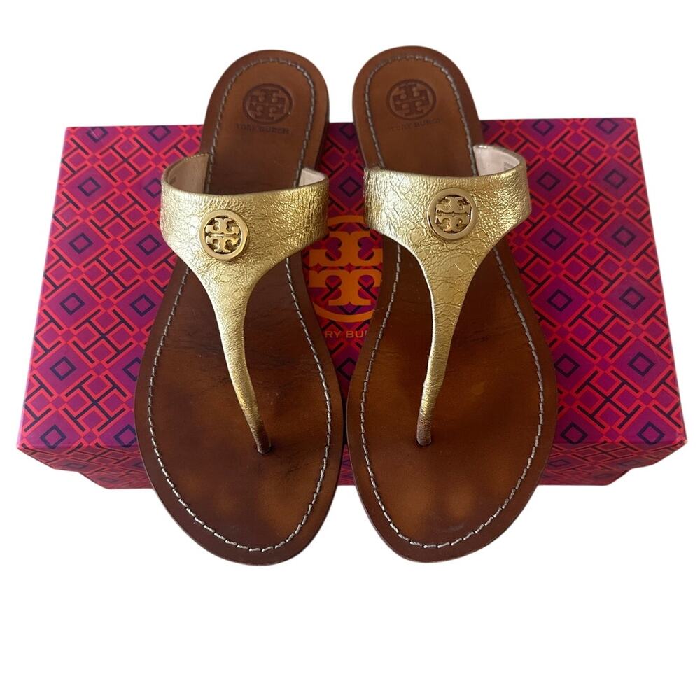 Tory Burch Cameron Gold‎ Leather Sandals 9.5
